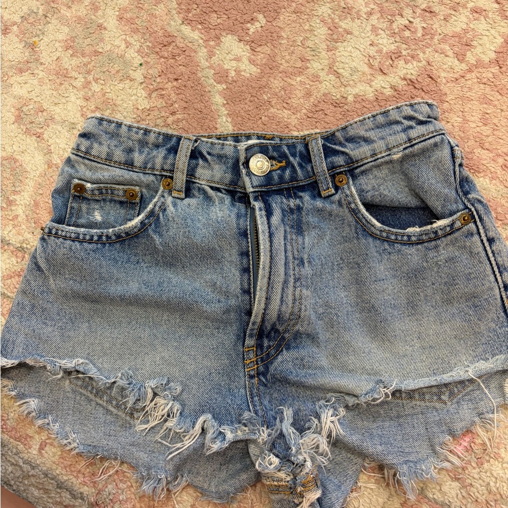 Zara Light Blue Distressed Jean Shorts